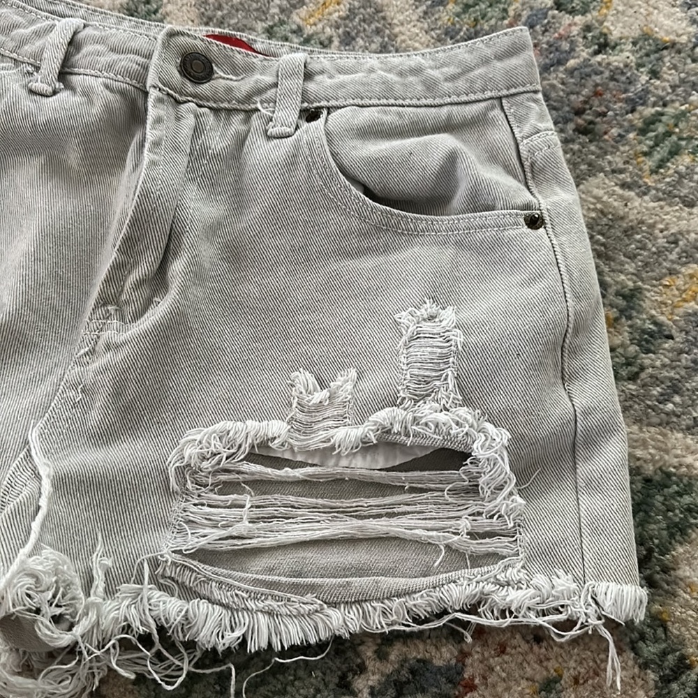 Destroyed Gray Denim Shorts - Picture 3 of 6